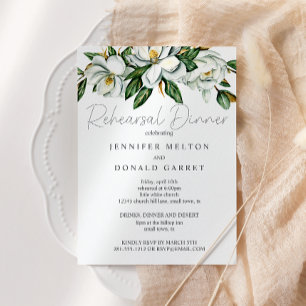 Invitation Dîner de répétition de Mariage blanc Magnolia Flor