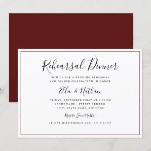 Invitation Dîner de répétition de mariage classique en Bourgo