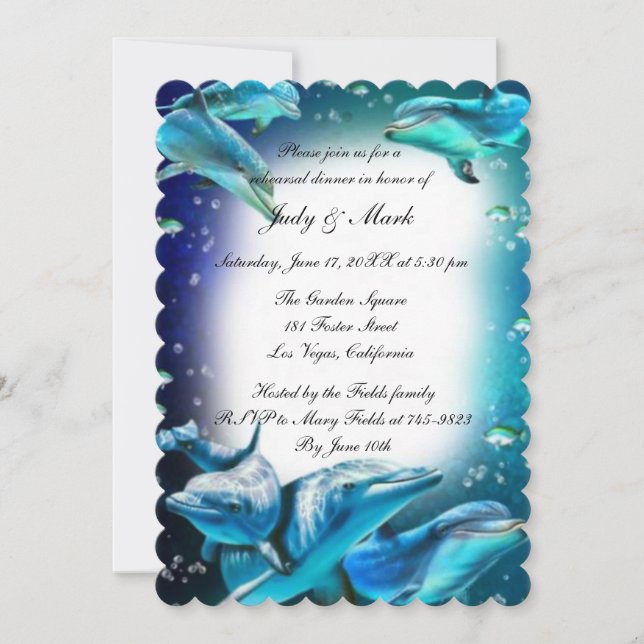 Invitation Dîner de répétition de mariage dauphin sur le thèm (Devant)