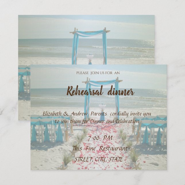 Invitation Dîner de répétition de mariage de plage (Devant / Derrière)