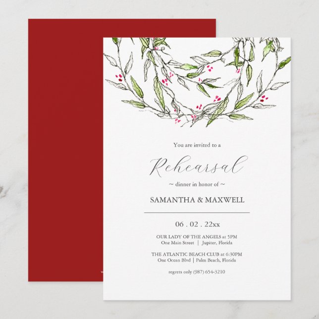 Invitation Dîner de répétition de mariage d'hiver élégant (Devant / Derrière)