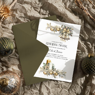Invitation Dîner de répétition de mariage d'hiver Golden Holl