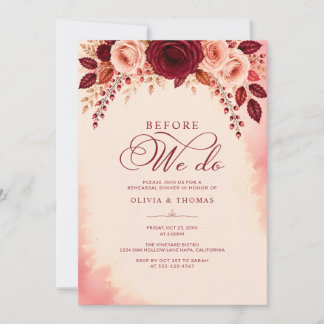 Invitation Dîner de répétition de mariage Elégance Rose Bourg