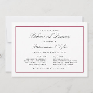 Invitation Dîner de Répétition de Mariage Élégance Simple Cla
