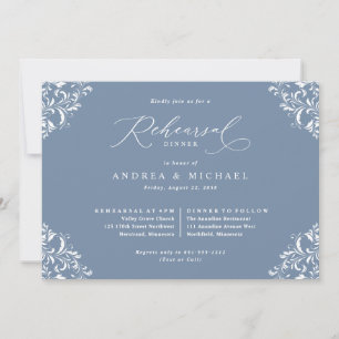 Invitation Dîner de Répétition de Mariage Élégant Bleu Poussi