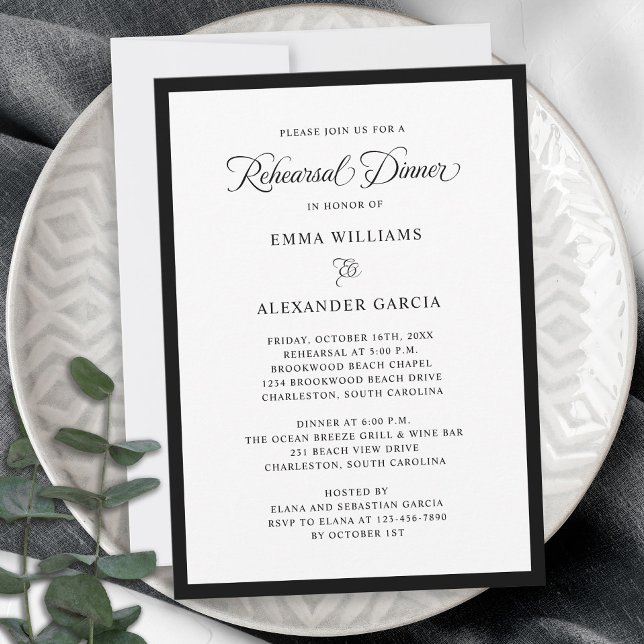 Invitation Dîner de répétition de mariage élégant Formal Blac (Elegant Wedding Rehearsal Dinner Formal Black Invitation)