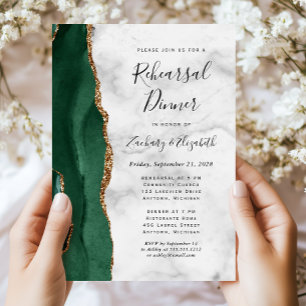 Invitation Dîner de répétition de mariage en agate dorée vert