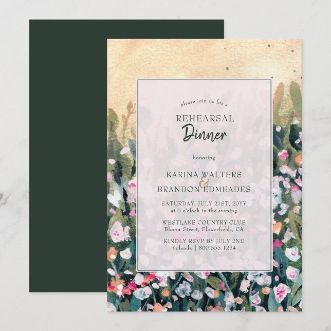 Invitation Dîner de répétition de Mariage Fleur sauvage peint (Devant / Derrière)
