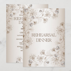 Invitation Dîner de répétition de mariage Fleur Tan Beige