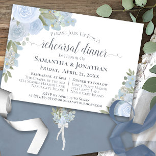 Invitation Dîner de répétition de mariage floral bleu poussié