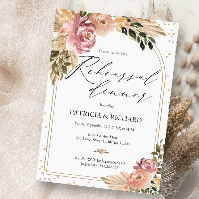 Invitation Dîner de répétition de mariage floral bohème chic (Créateur téléchargé)