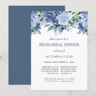 Invitation Dîner de répétition de mariage floral gris bleu