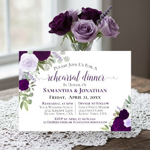 Invitation Dîner de répétition de mariage floral pourpre élég