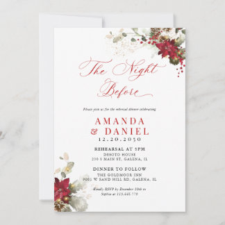 Invitation Dîner de répétition de mariage floral rouge de Noë