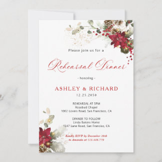 Invitation Dîner de répétition de mariage floral rouge de Noë