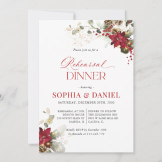 Invitation Dîner de répétition de mariage floral rouge de Noë