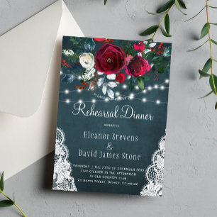 Invitation Dîner de répétition de mariage floral rustique chi