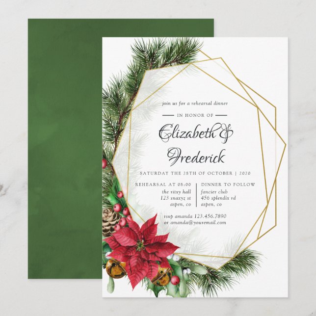Invitation Dîner de répétition de mariage géométrique de Noël (Devant / Derrière)