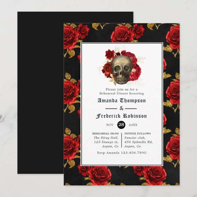 Invitation Dîner de répétition de Mariage gothique floral (Devant / Derrière)