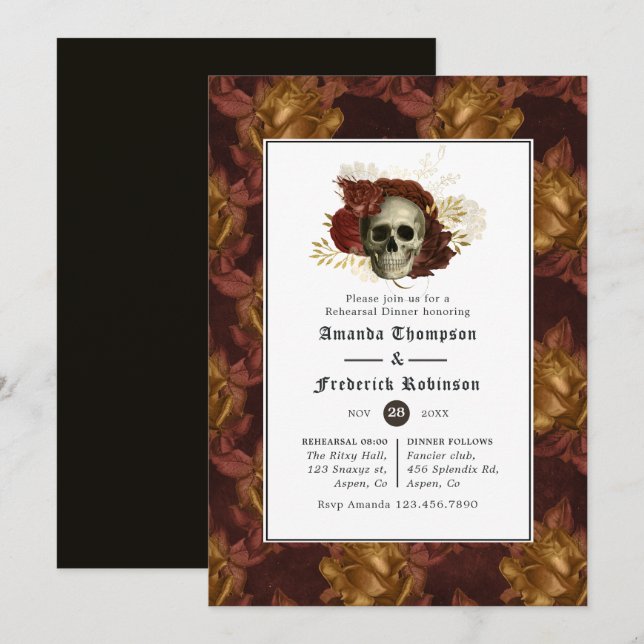 Invitation Dîner de répétition de Mariage gothique floral (Devant / Derrière)
