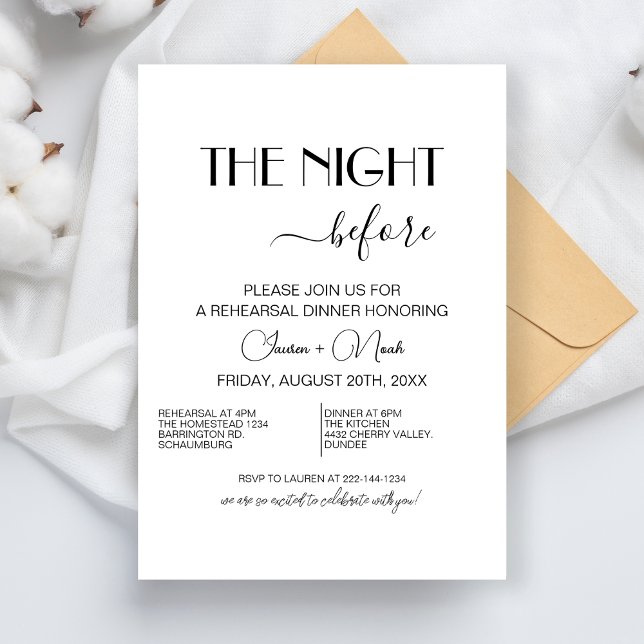 Invitation Dîner De Répétition De Mariage Minimal La Nuit Ava (Créateur téléchargé)