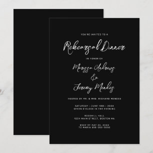Invitation Dîner de répétition de mariage moderne noir et bla