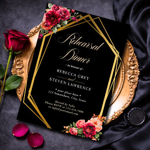 Invitation Dîner de répétition de mariage noir rouge chic