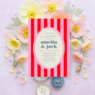 Invitation Dîner de répétition de mariage rayé rose rouge joy