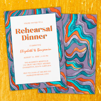 Invitation Dîner de répétition de mariage rétro funky violet