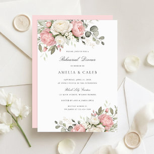 Invitation Dîner de répétition de mariage rose pâle élégant f