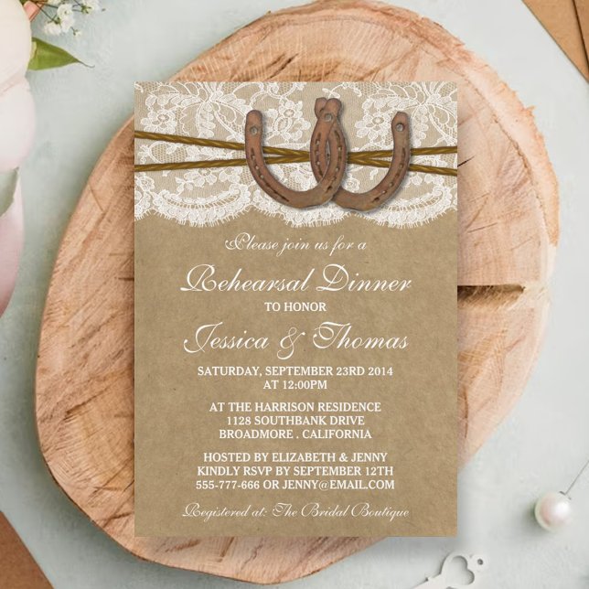 Invitation Dîner de répétition de Mariage Rustic Horseshoe (Créateur téléchargé)
