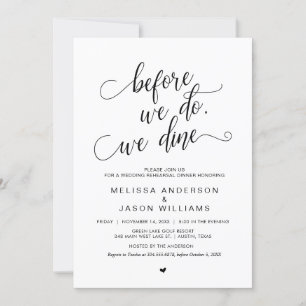 Invitation Dîner de répétition de mariage, simple classe noir