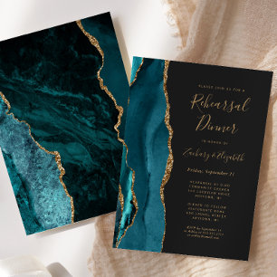Invitation Dîner de répétition de mariage sombre Teal Gold Ag