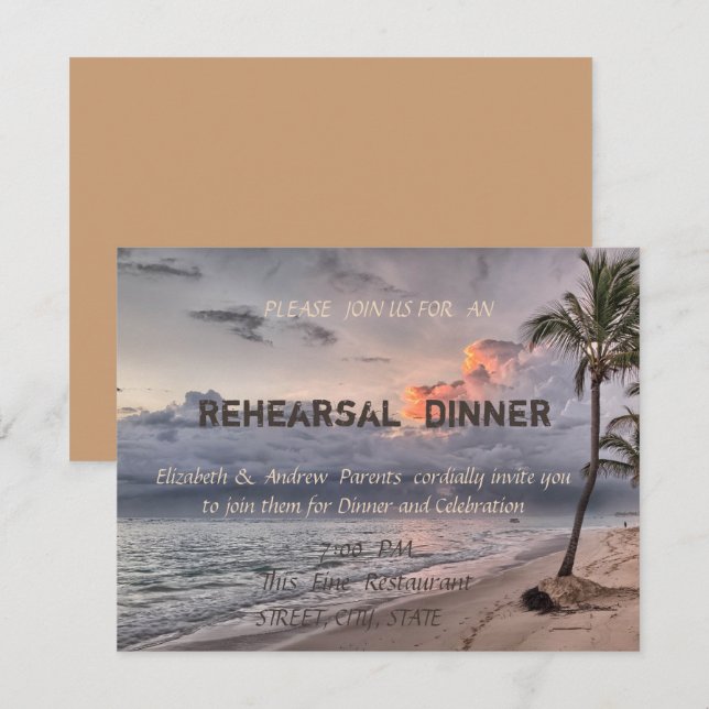 Invitation Dîner de répétition de mariage sur la plage (Devant / Derrière)