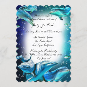 Invitation Dîner de répétition de mariage thème dauphin plage