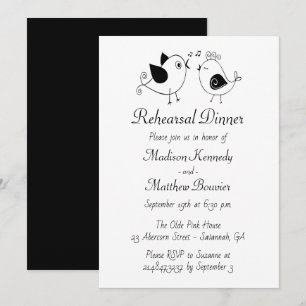 Invitation Dîner de répétition de mariage tourtereaux noir et