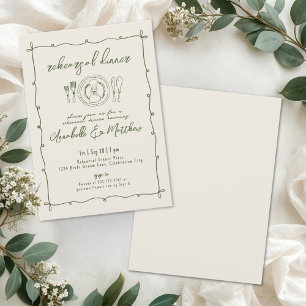 Invitation Dîner de répétition de mariage vert dessiné à la m
