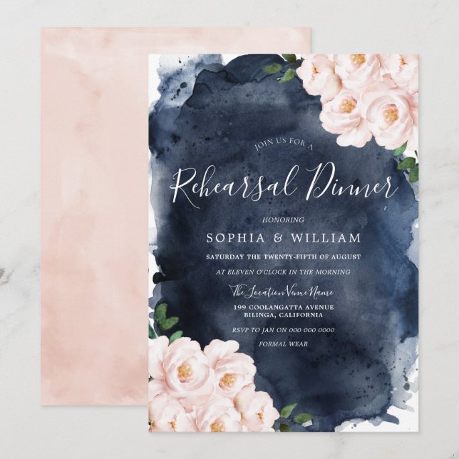 Invitation Dîner de répétition de Mariages floraux de la Mari (Devant / Derrière)