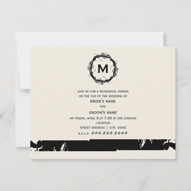 Invitation Dîner de répétition de monogrammes Vintages - Noir (Devant)