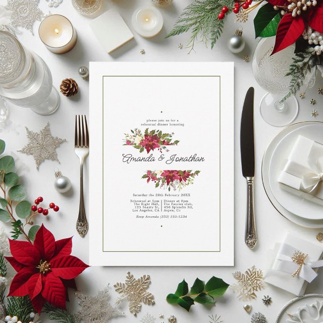 Invitation Dîner de répétition de Noël à l'aquarelle (Watercolor Floral Christmas Rehearsal Dinner Invitation)