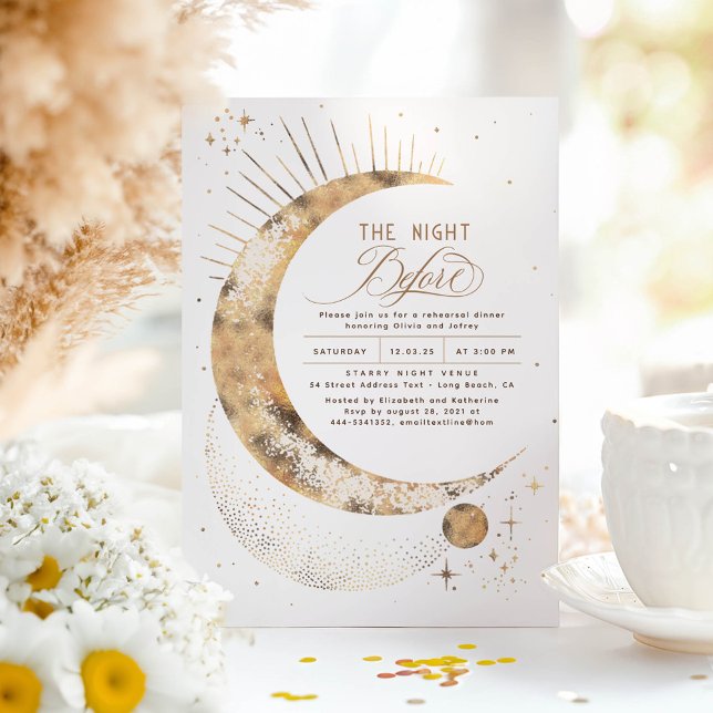 Invitation Dîner de répétition de nuit céleste Stars Moon (The Night Before Stars and Moon Rehearsal Dinner Invitation)