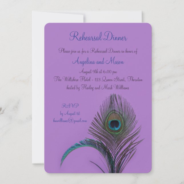 Invitation Dîner de répétition de paon élégant (violet) (Devant)