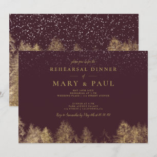 Invitation Dîner de répétition de pin bordeaux d'hiver d'or