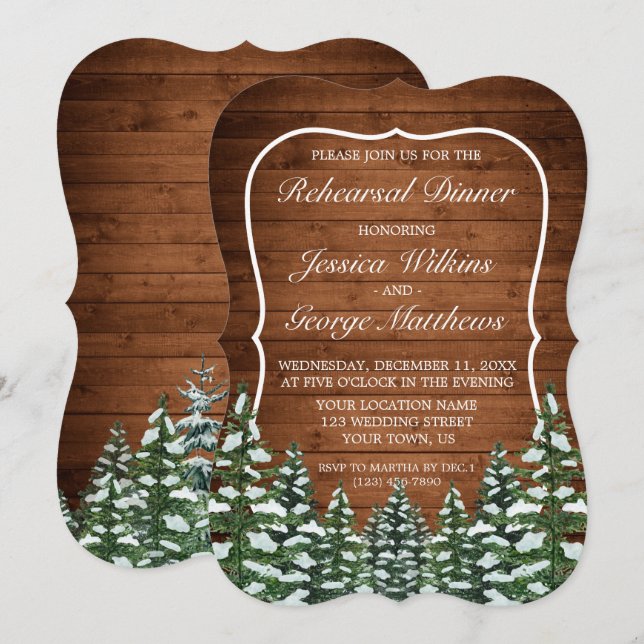 Invitation Dîner de répétition de pin de campagne en bois et  (Devant / Derrière)