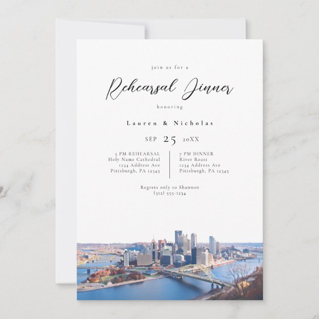 Invitation Dîner de répétition de Pittsburgh Cityscape Invita (Devant)