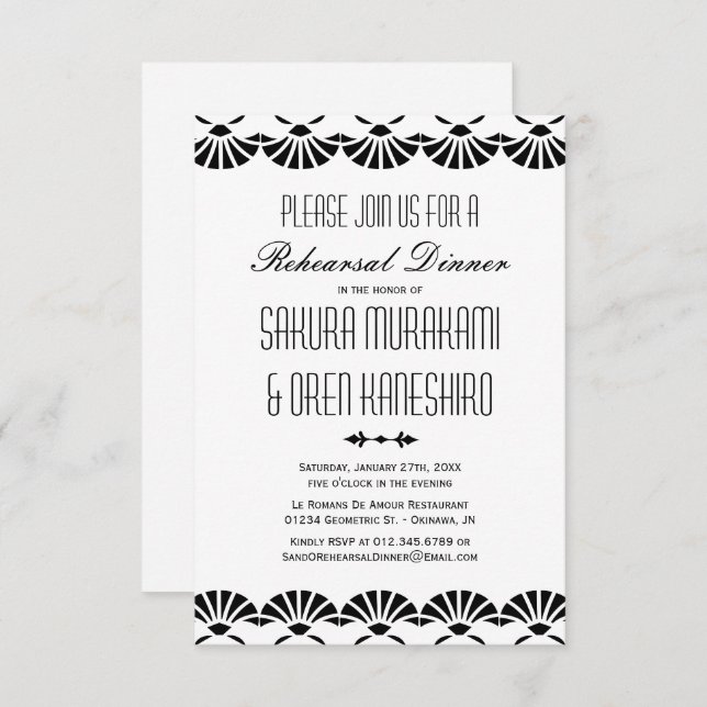 Invitation Dîner de répétition de style Art déco oriental bla (Devant / Derrière)