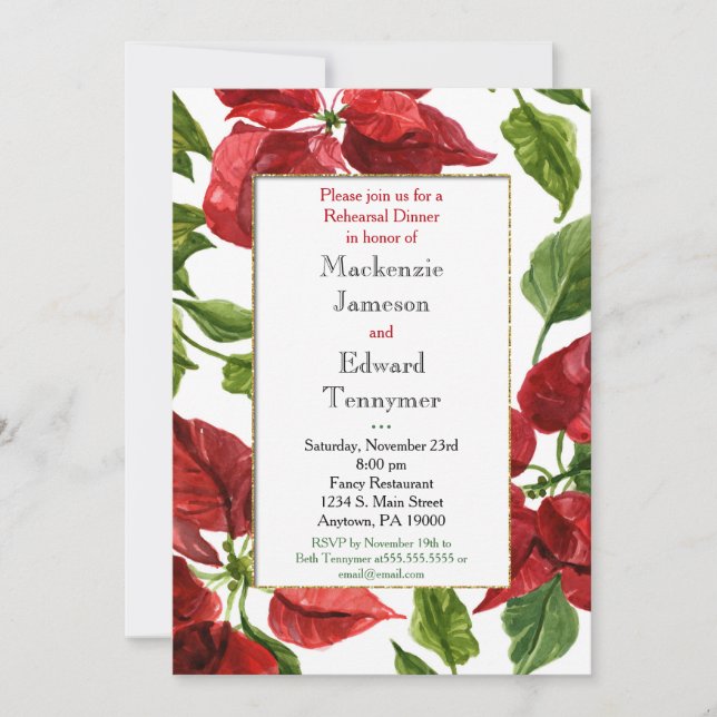 Invitation Dîner de répétition de vacances Poinsettia Invitat (Devant)