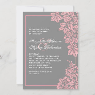 Invitation dîner de répétition de vignes grises et roses invi