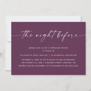 Invitation Dîner de répétition Deep Plum Modern la veille 