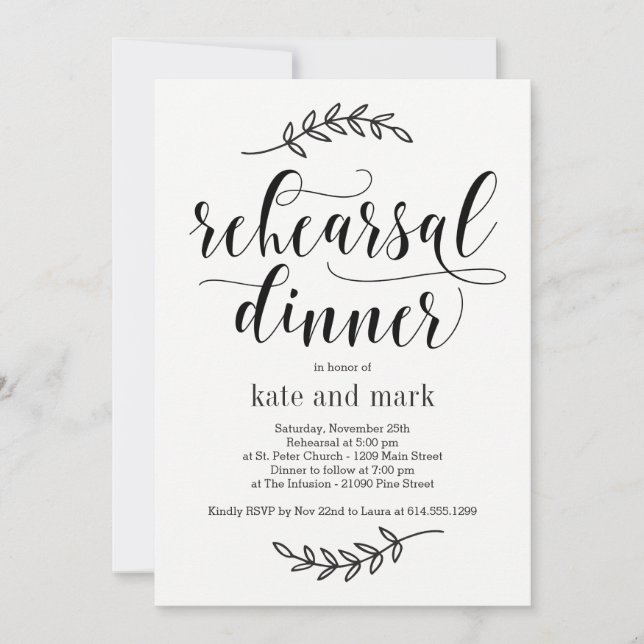Invitation Dîner de répétition d'élégance rustique (Devant)